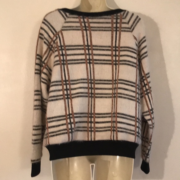 Evereve Peyton Jensen Fuzzy Plaid Eyelash Sweater Women's S White Black Metallic - Picture 5 of 7